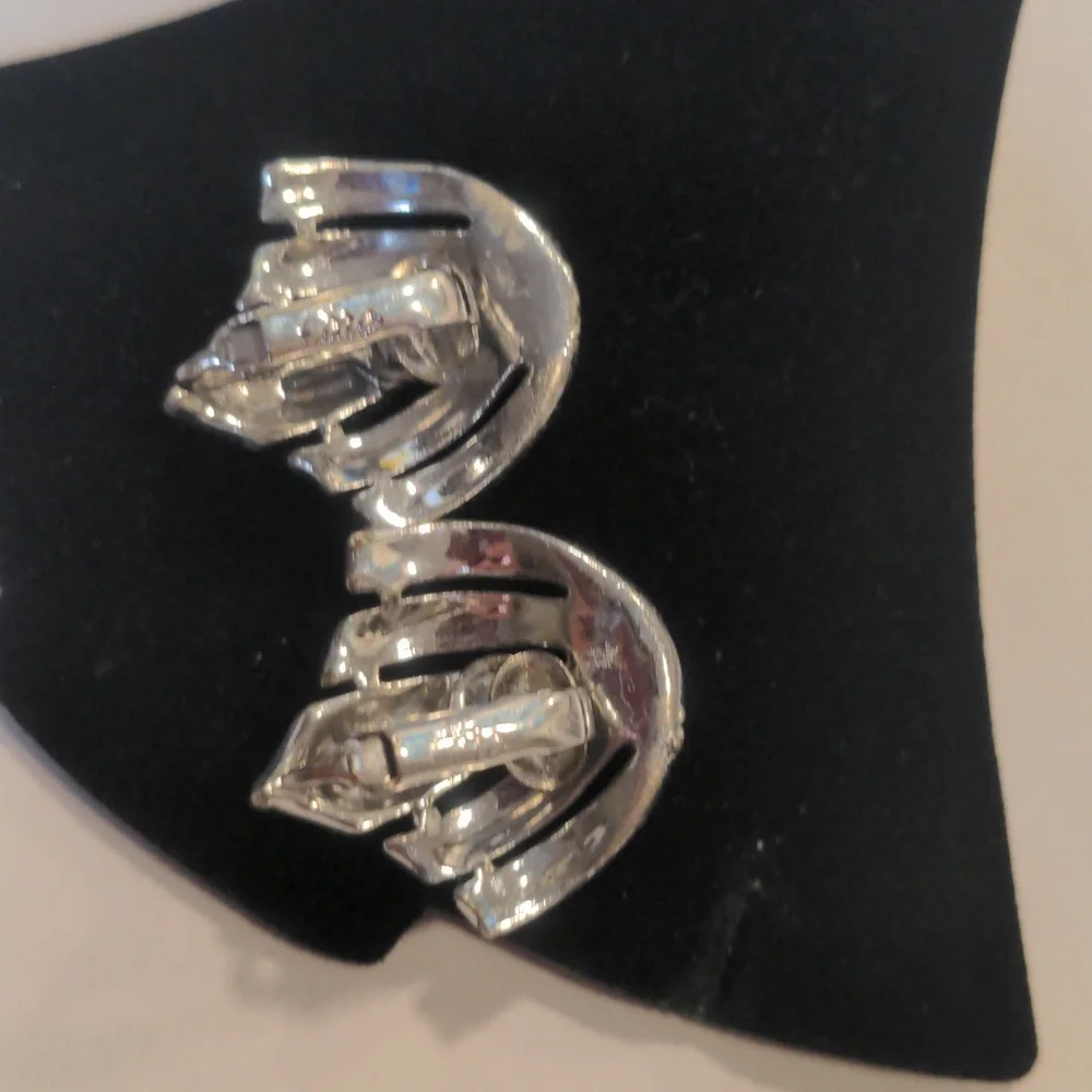 Vintage Coro Earrings Silver Art Deco Fan Sea Shell Clip On Mid Centiry Modern